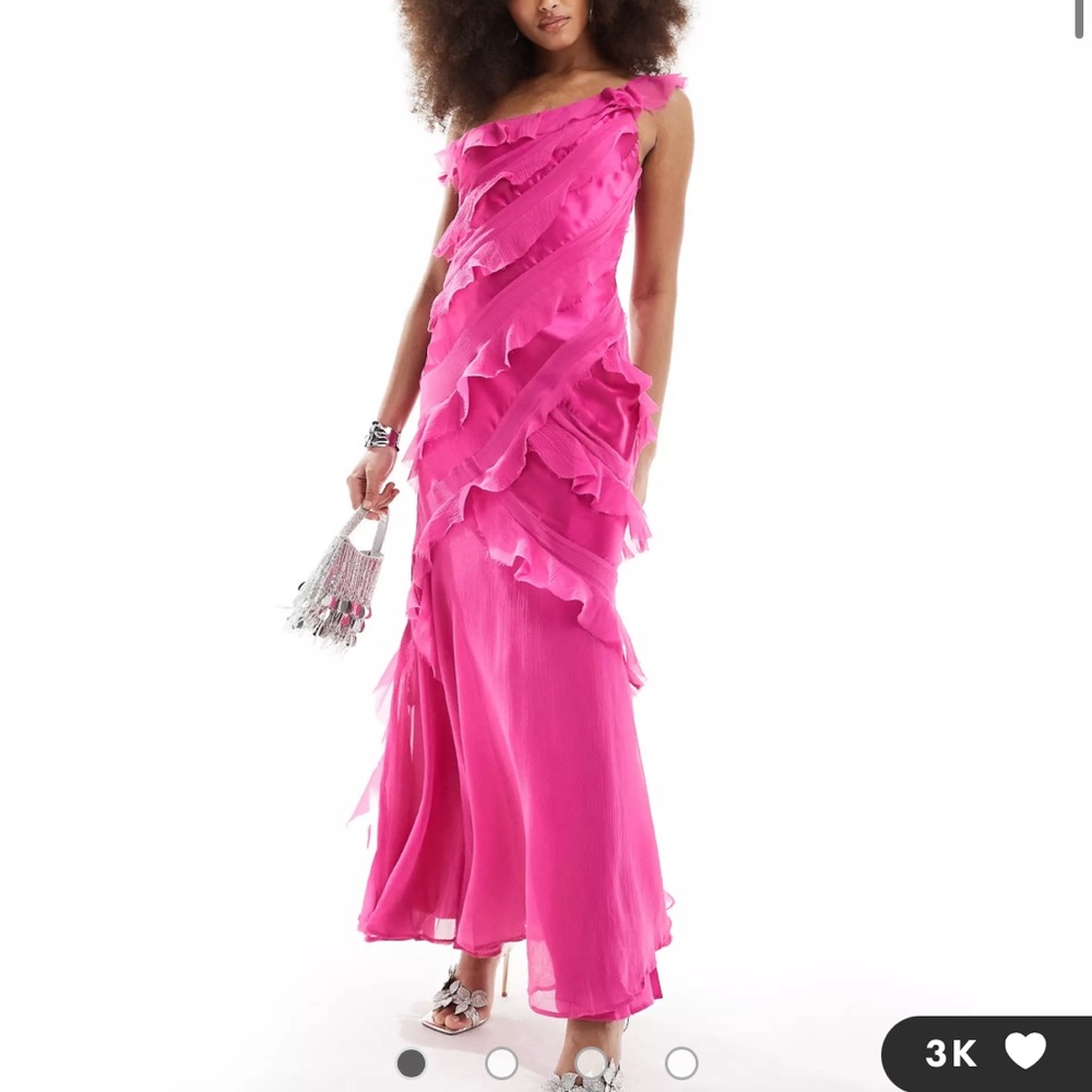 ASOS DESIGN one shoulder ruffle maxi dress with satin chiffon mix